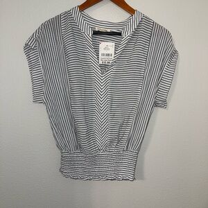 Faith and Joy Black and White Striped V-Neck Blouse